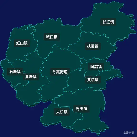 threejs韶关市仁化县geoJson地图3d地图css2d标签